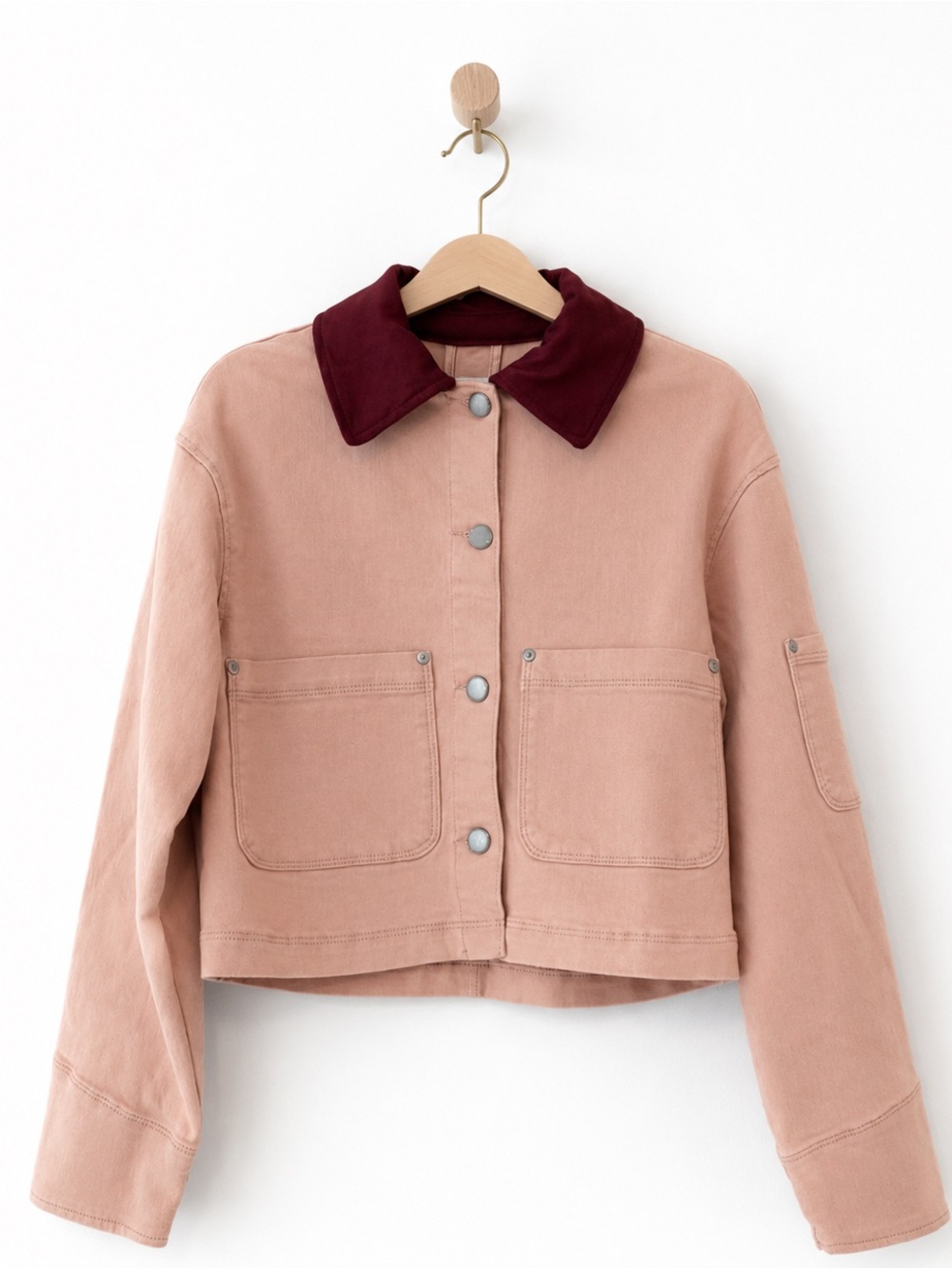 Girls Blush Pink Jean Jacket with Burgundy Collar